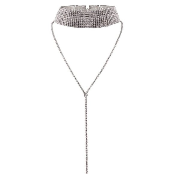 C22 | Dainty Silver Rhinestone Choker Necklace - Picture 6 of 6